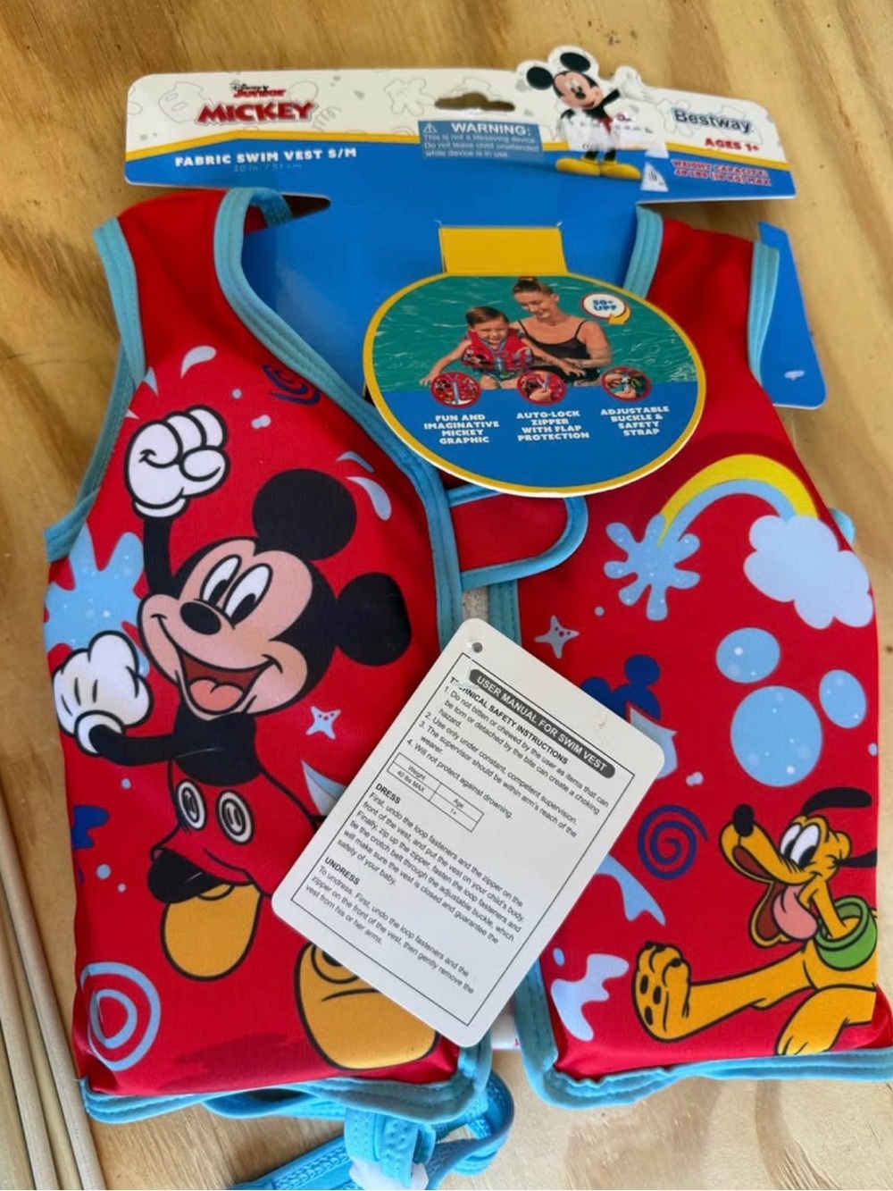 🥳 5 for $25 BUNDLE Disney Red Mickey Mouse Kids Swim Vest with Pluto Graphic - Picture 4 of 4